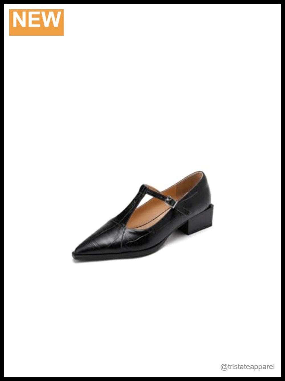 Handmade Genuine Leather T-Strap Buckle Chunky Heel Mary Jane Pumps